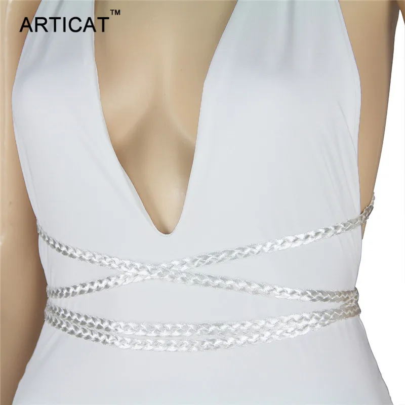 Articat, сексуальное летнее Бандажное платье с глубоким v-образным вырезом, женское платье с открытыми плечами и открытой спиной, Клубные Вечерние платья на шнуровке, мини облегающее платье Vestidos