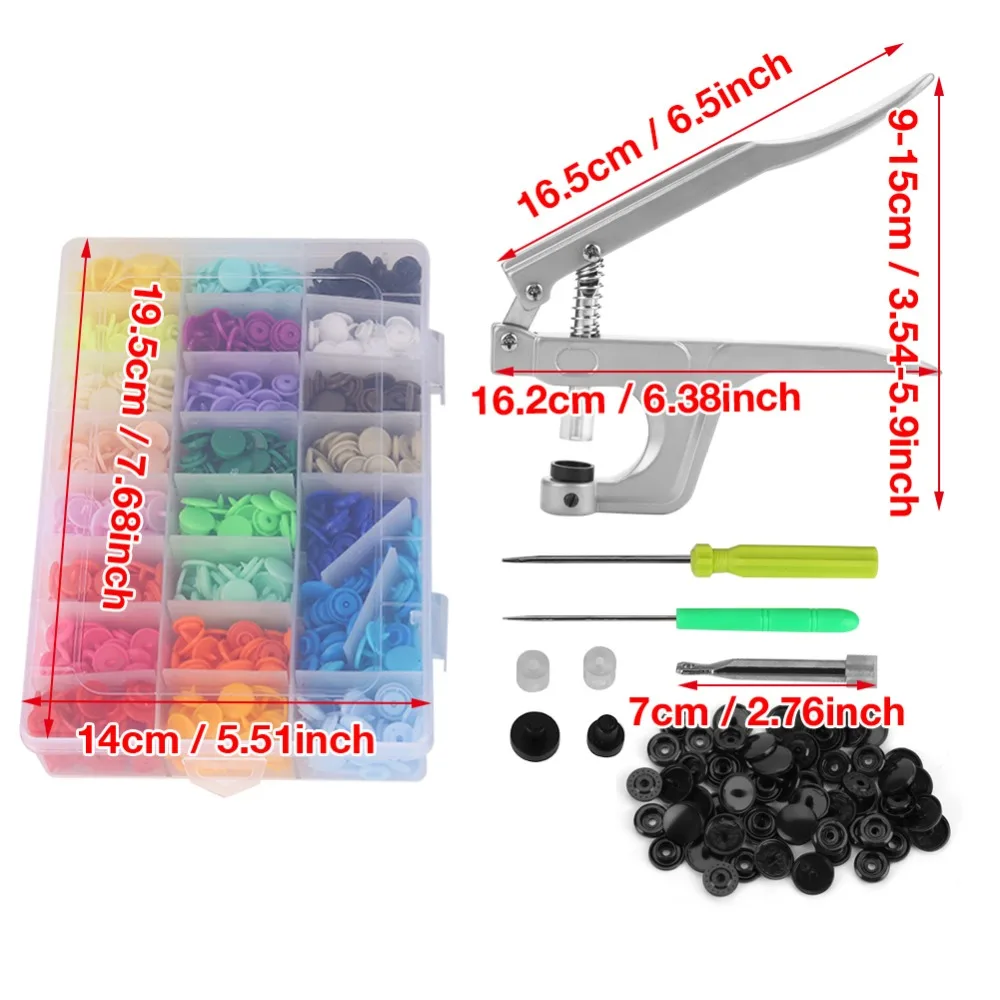 Clothes Button Snap Pliers for Plastic Resin Snap Fasteners /& 375 Sets Button