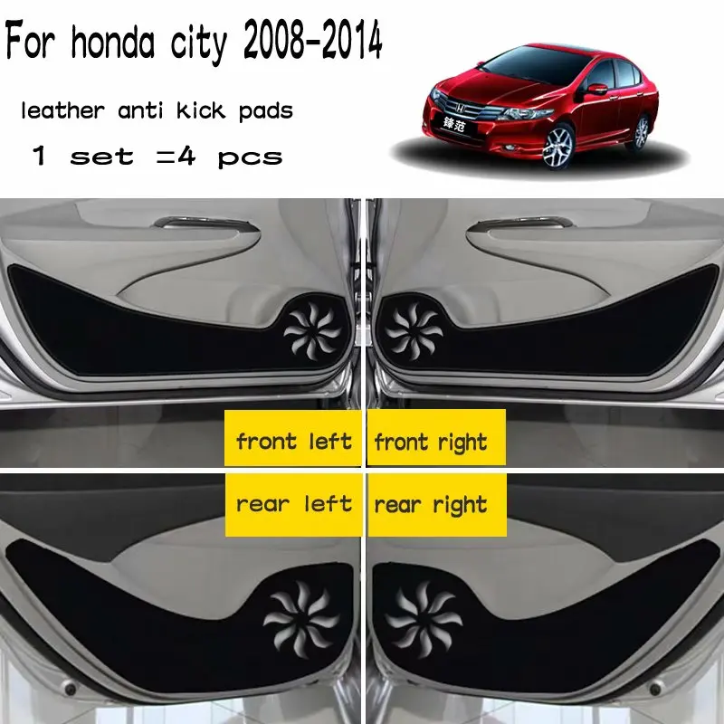 

4pcs Leather Car-Styling Anti Kick Pad Dity Doors Mat Accessories for Honda City Grace 2008 2009 2010 2011 2012 2013 2014