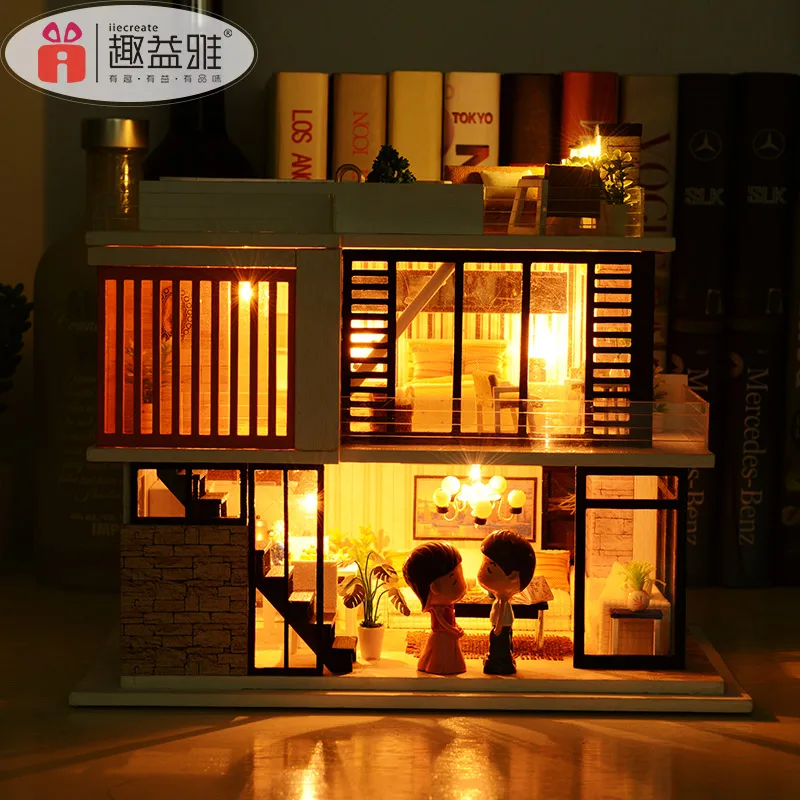 Doll house Miniature Wooden House Model with Furniture Dollhouse Kit Doll House Furniture Model Christmas Gift Toy For Children Doll house Miniature Wooden House Model with Furniture Dollhouse Kit Doll House Furniture Model Christmas Gift Toy For Children