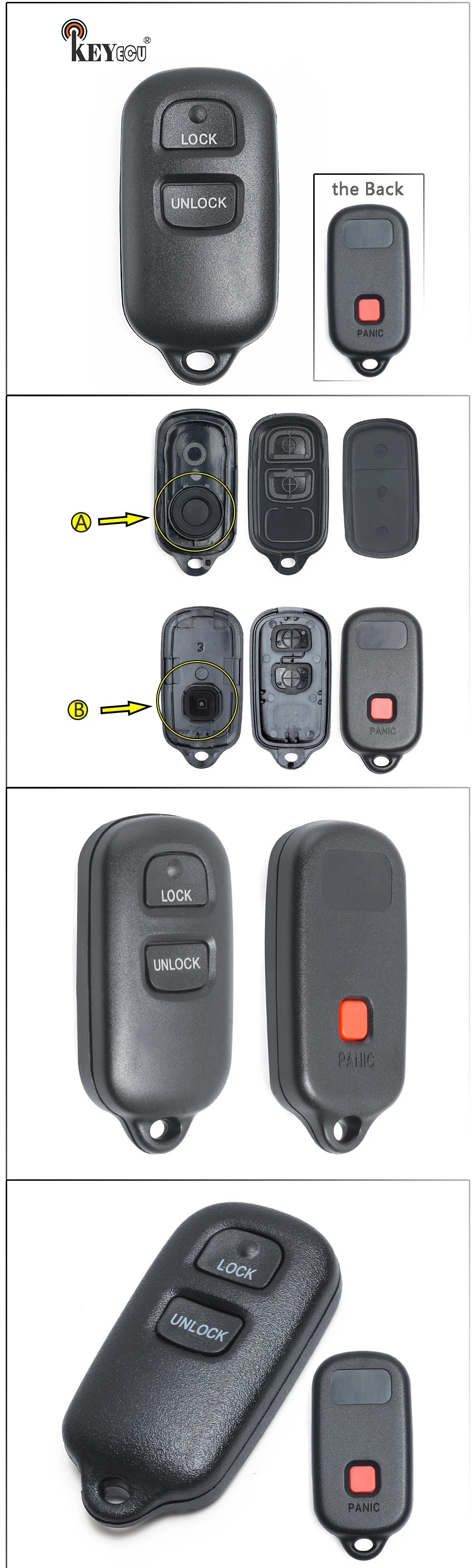 KEYECU 10x for Toyota Highlander RAV4 FJ Cruiser Tacoma Replacement Remote Key Shell Case Fob 3 Button FCC ID: HYQ12BBX