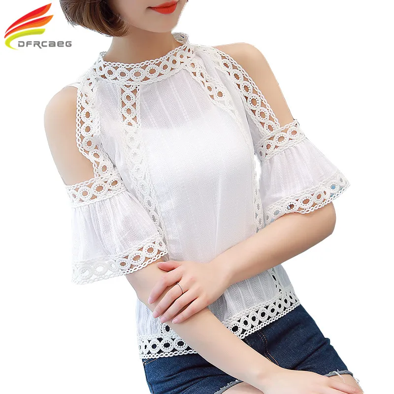 Блузка женская белая кружевная с вырезом открытыми плечами 2019|off shoulder top|shoulder off