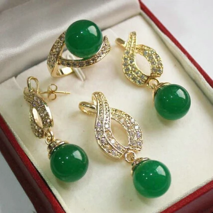 

1703 Jewelry natural real Green jade Pendant Necklace Earrings Ring