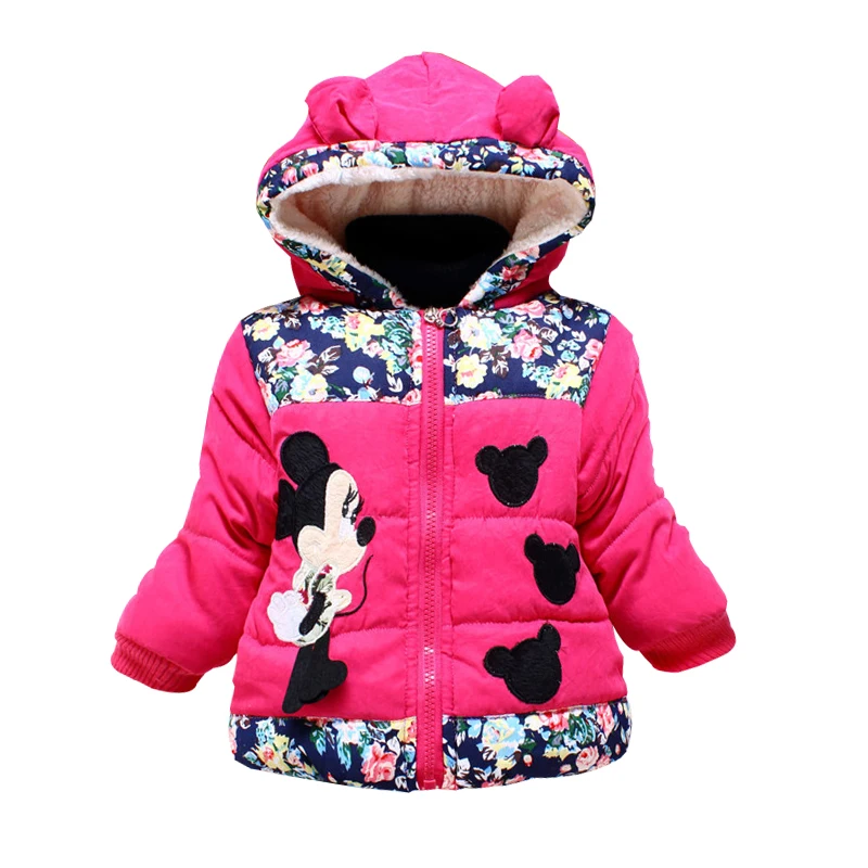 

Winter Children Girls Mickey Minnie Cotton Jacket Cotton Coat Comfort Floral Pattern Child Girls Soft Cotton Plus Velvet Jacket