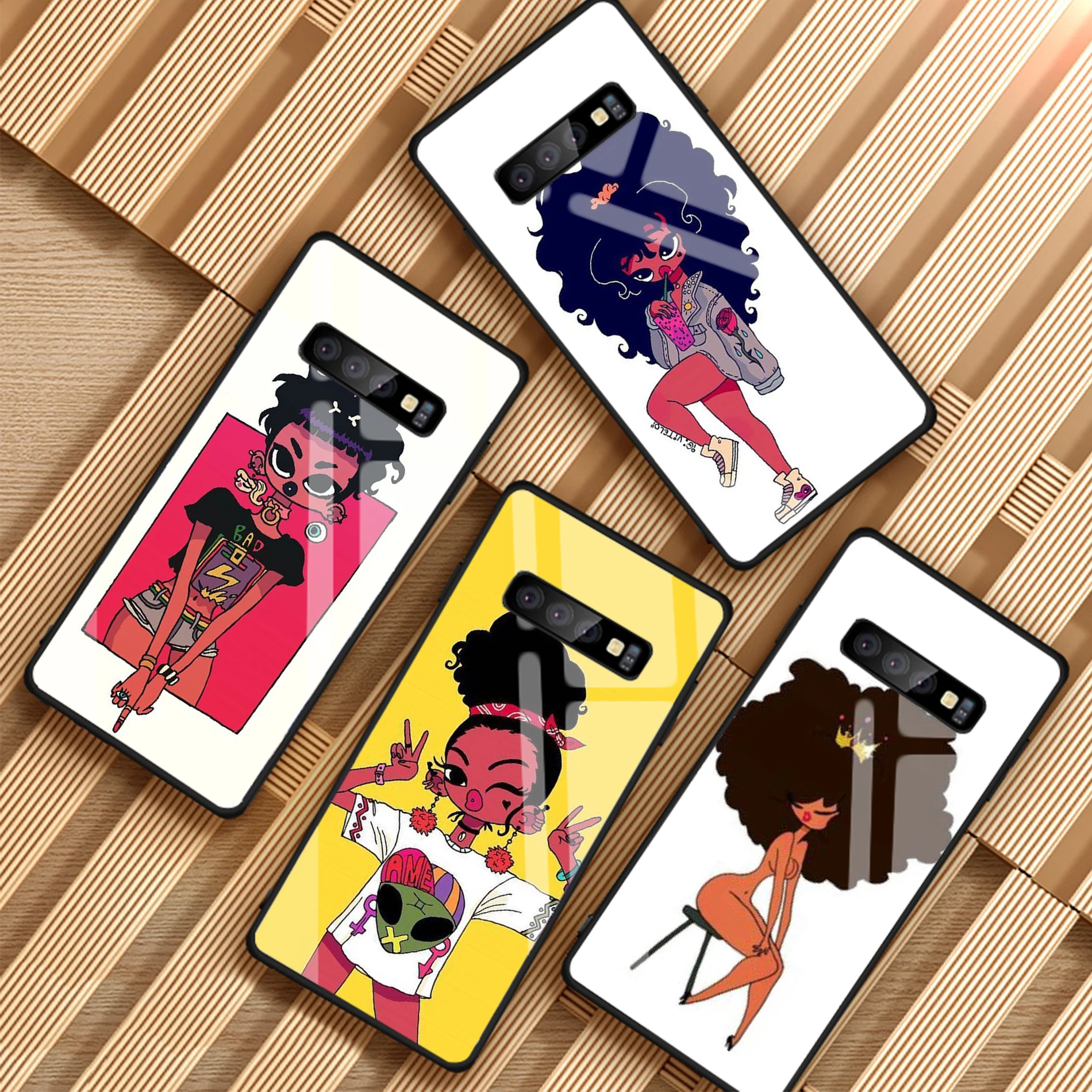 

Afro Black Girl Magic Melanin Tempered Glass Phone Case For Samsung Galaxy A6 A6S A8 A8S J6 J8 2018 S8 S9 S10 PLUS NOTE 8 9