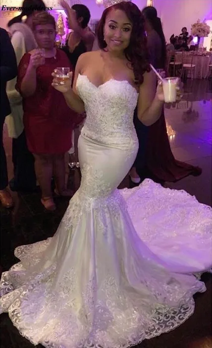 

Luxury Mermaid Wedding Dresses 2019 With Detachable Train Lace Appliques Sweetheart Modest Bridal Gowns Robe De Mariee