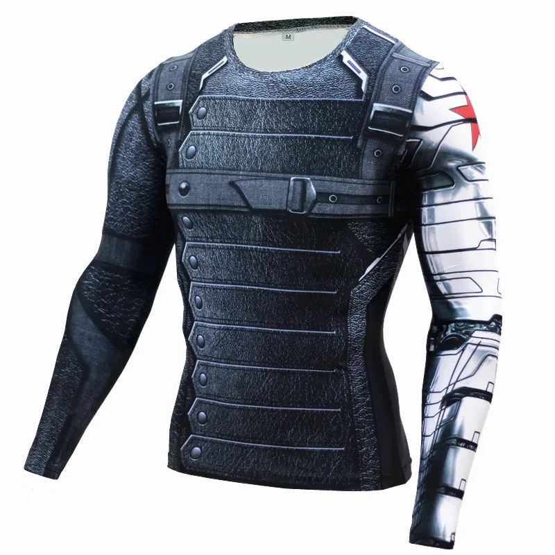 New Marvel Superhero Winter Soldier Bucky Superman 3D T Shirt Fitness Men Crossfit T-Shirt Long Sleeve Compression Shirt