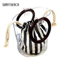 Солнечный пляжный шикарный Ins прозрачный женский мешок-ведро прозрачный пакет из ПВХ прозрачная маленькая сумочка Женская Корейская деревянная сумочка-браслет