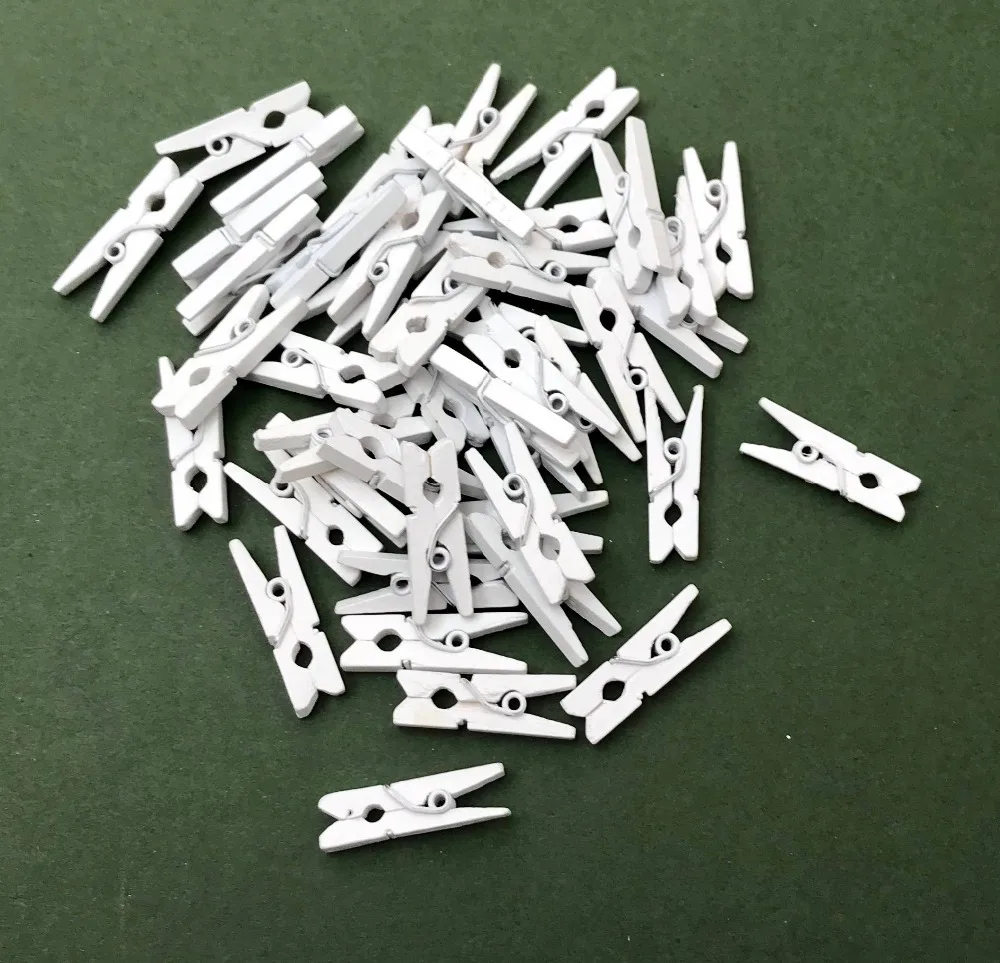 

White Craft Pegs - Mini Wooden Pegs - 50 x White Natural Wood Craft Pegs - Wedding Table Decoration - Embellishment - Photo Clip