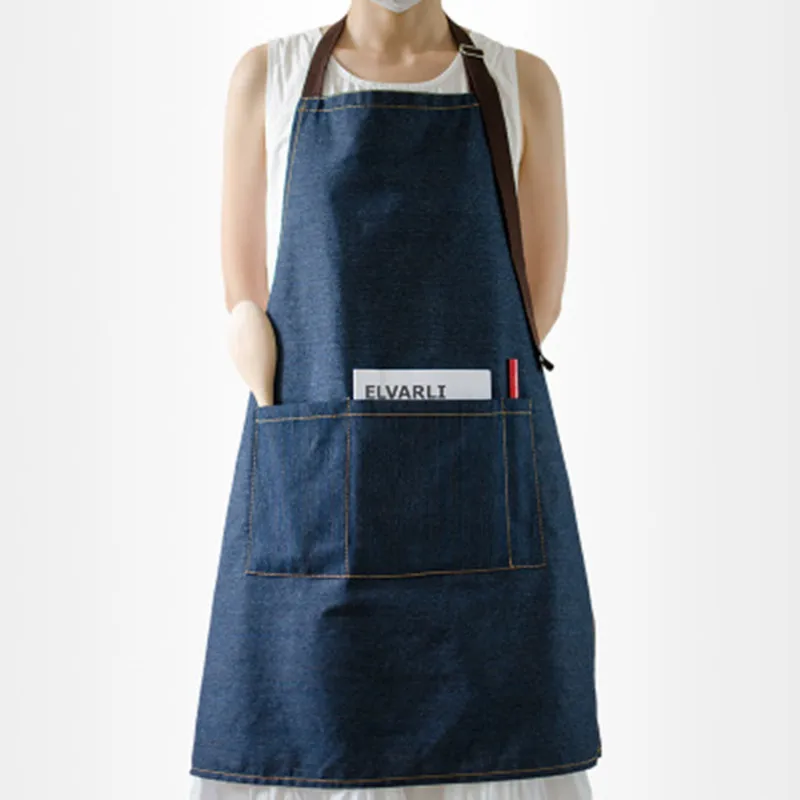 Durable Simple Solid Denim Apron Woman Fit Cooking Panting Aprons