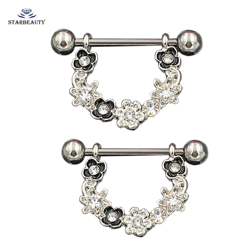 2Pcs High Quality Austria Zircon Dangle Nipple Piercing Shields Bars