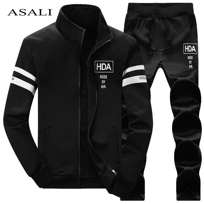

ASALI Men Sportswear Set Casual Mens Tracksuit Autumn Winter 2019 New Print Jacket+Sweatpants Sets Fitness Clothing Sweat Suit