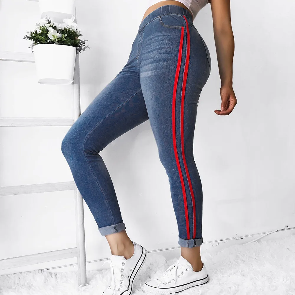 KANCOOLD Джинсы женские осенние эластичные плюс узкие ноги джинсы сплайсированные свободные джинсовые ленты повседневные модные джинсы для женщин 2018Oct24 - Цвет: Красный