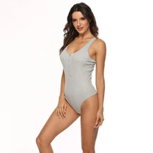 Summer Sexy Bodycon Bodysuit Women Retro Vintage Solid Knitted Bodysuit O-Neck Sleeveless Button Up Ribbed Bodysuit Summer Sexy Bodycon Bodysuit Women Retro Vintage Solid Knitted Bodysuit O-Neck Sleeveless Button Up Ribbed Bodysuit