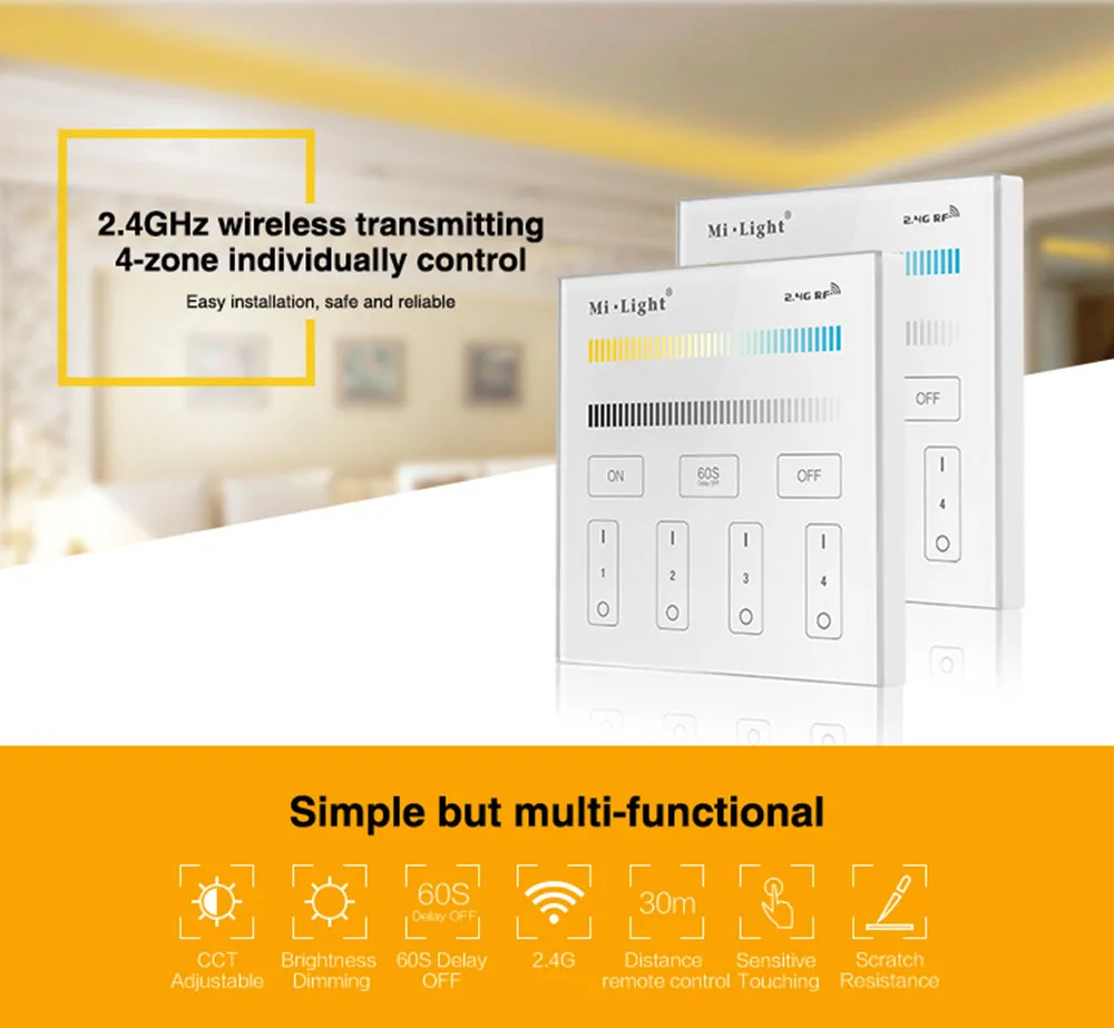 BSOD светодиодный умный контроллер Сенсорная панель Mi светильник T2 RF 2,4 GHz CCT Диммер Яркость 4 зоны AC85-265V настенный светильник дистанционный переключатель