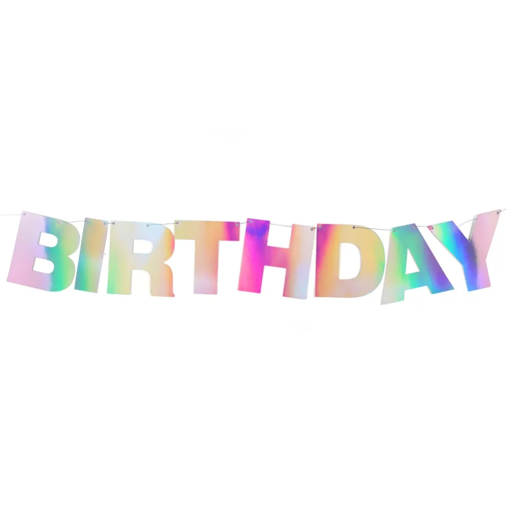 Holographic Film Happy Birthday Banner Rainbow Iridescent Film Alphabet Banner for Kids Birthday Unicorn Party 1st Birthday