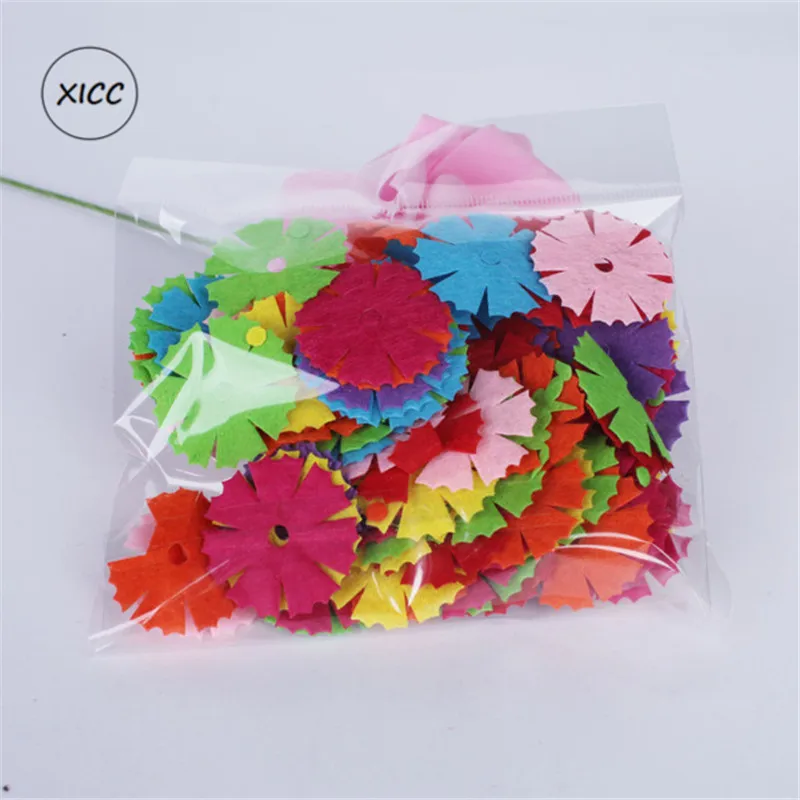 XICC 100PCS Colorful Nonwoven Round Flower Wool Felt Fabric Hair rope DIY Handmade Accessory Sticker Applique Patches Felt Pad