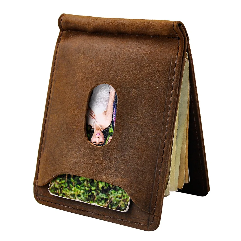 Male Genuine Leather Design Fashion Slim Wallet Front Pocket Money Clip Mini Purse For Men 1098