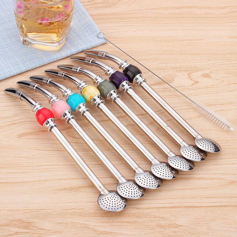 

1 Set Stainless Steel Drinking Straws With Cleaner Brush Yerba Mate Tea Bombilla Filter Spoon Gourd Resuable Tea Bar Accessories