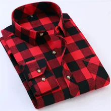 Rot Schwarz Kariertes Hemd Männer Social Slim Fit Lässige Herren Langarm-shirt Gebürstet Tartan Kleidung Flanell Shirts Männlichen Camisa