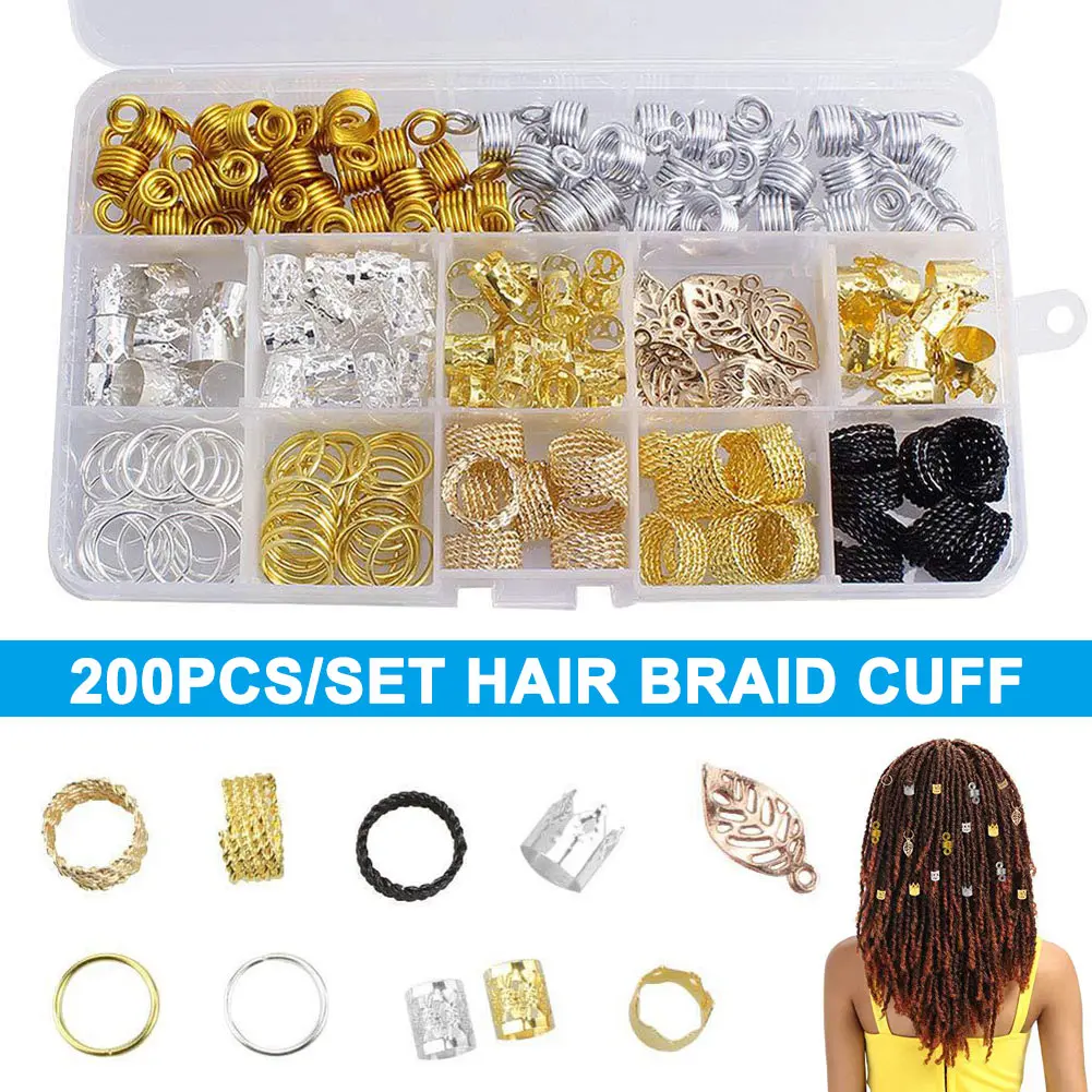 

200Pcs Aluminum Hair Coil Dreadlocks Braided Rings Metal Hair Cuffs Braiding Beads FM88