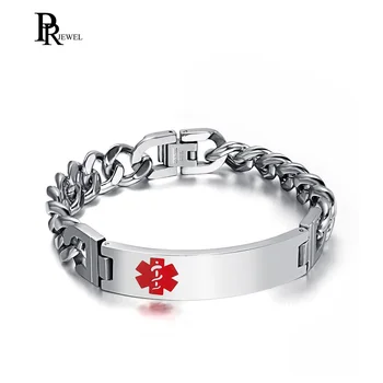 

Men Medical Alert ID Bangle Free Engraving Men's Stainless Steel Link Chain Bracelets