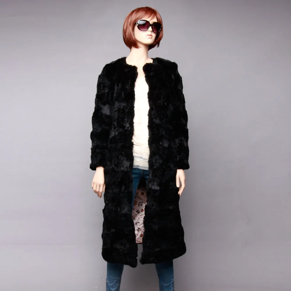 Fur Story 151211 Новое поступление X-Long Женское пальто с кроличьим мехом 5XL 6XL на заказ Зимний натуральный мех пальто женское