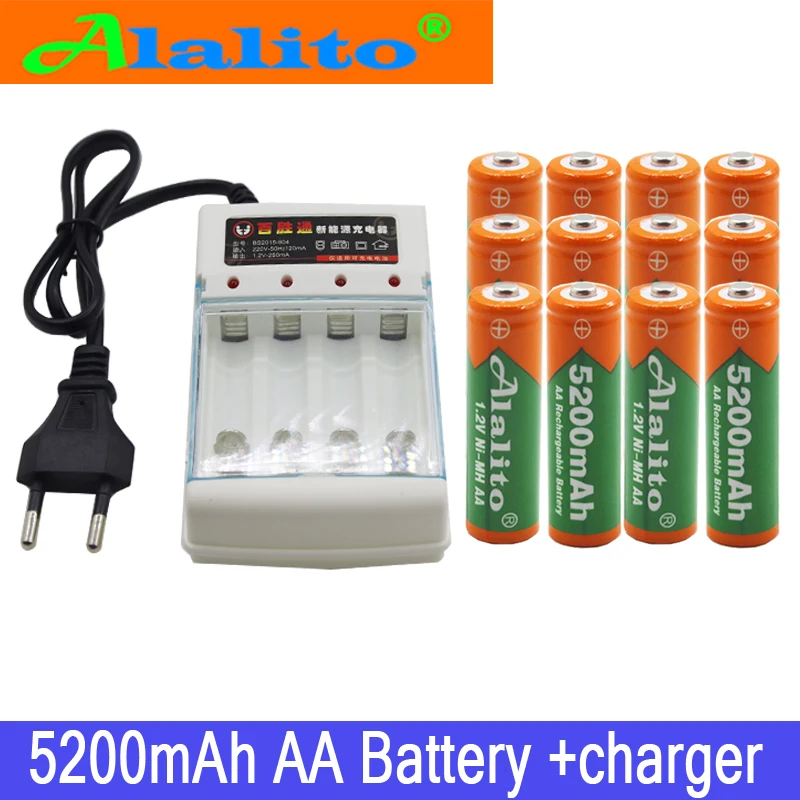 4 шт AlalitoAA 5200 1,2 V Quanlity аккумуляторная батарея AA 5200mAh BTY Ni-MH 1,2 V аккумуляторная батарея с микрофоном+ зарядное устройство