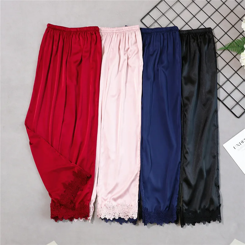 

2019 New Style Womens Long pants Spring Summer Casual Silky Home Wear Sleep Pyjama Bath Trousers M-XL