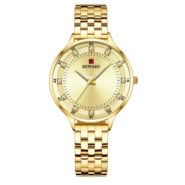 Награда Модные Простые Женские часы лучший бренд Роскошные часы с кристаллами женские водонепроницаемые часы из нержавеющей стали reloj mujer - Цвет: Золотой