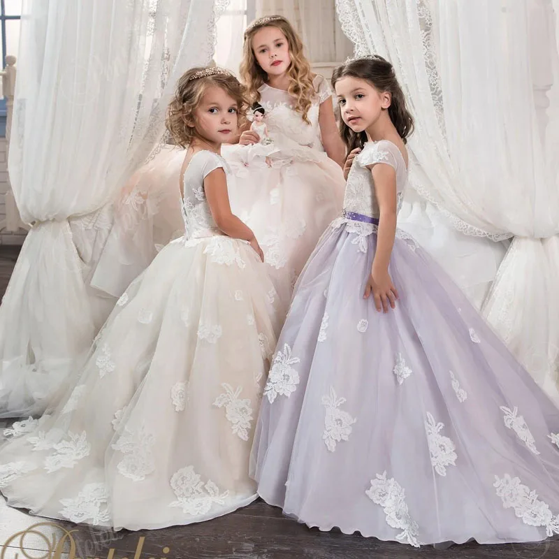 Buy Arabic 2017 Lace Vintage Flower Girl Dresses Sheer