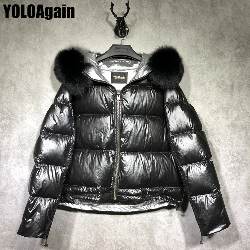 YOLOAgain женская теплая парка пальто с мехом Дамы high street Настоящее большой меховой