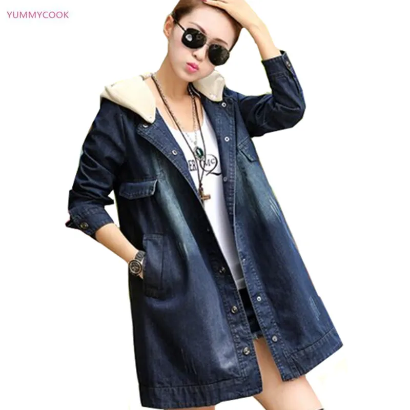 Veste Automne Nouveau Color Coupe Denim Moyen vent Taille Casual Photo Femmes Printemps 2019 Mode 13 Plus La Manteau De Jean En Longueur PqnCO