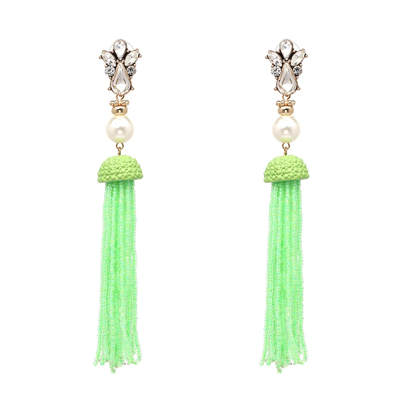 JUJIA 9 COLORS RESIN BEADS TASSEL LONG DANGLE DROP EARRINGS STATEMENT EARRING BEADED TASSEL EARRINGS FRINGED EARRING JEWELRY NHJJ3018