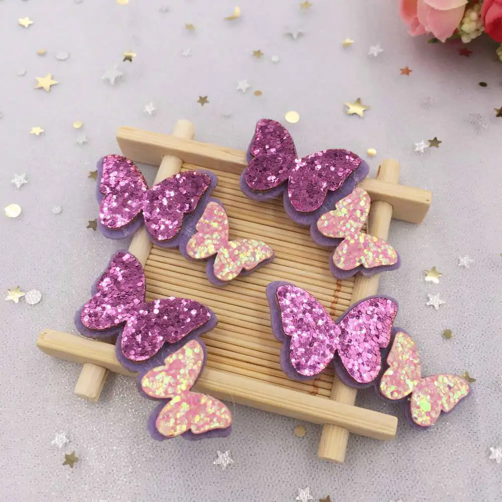 New 10pcs 28*54mm Glitter Felt Butterfly Applique for Clothe Sewing Supplie DIY Patches A23