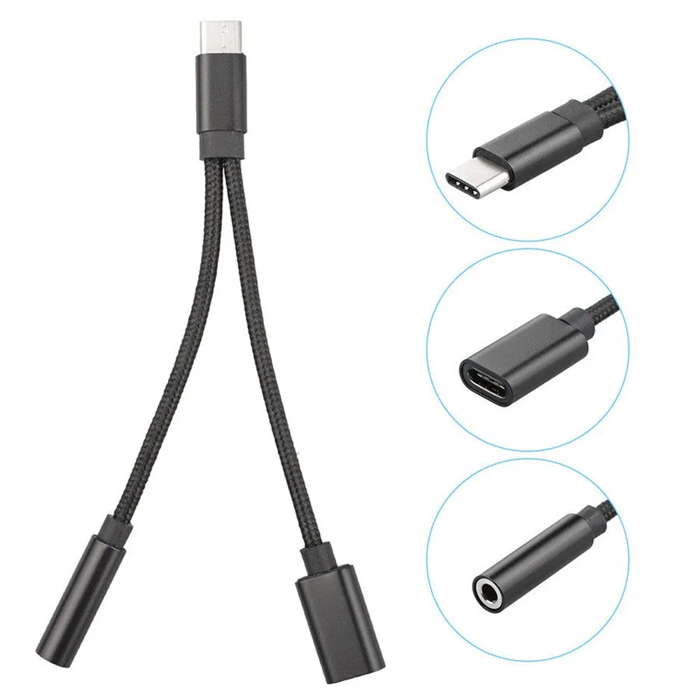 

2 in 1 Type C+3.5mm Audio Jack To TYPE-C USB 3.1 Charger Adapter Headphone Cable for Samsung S9 #H10