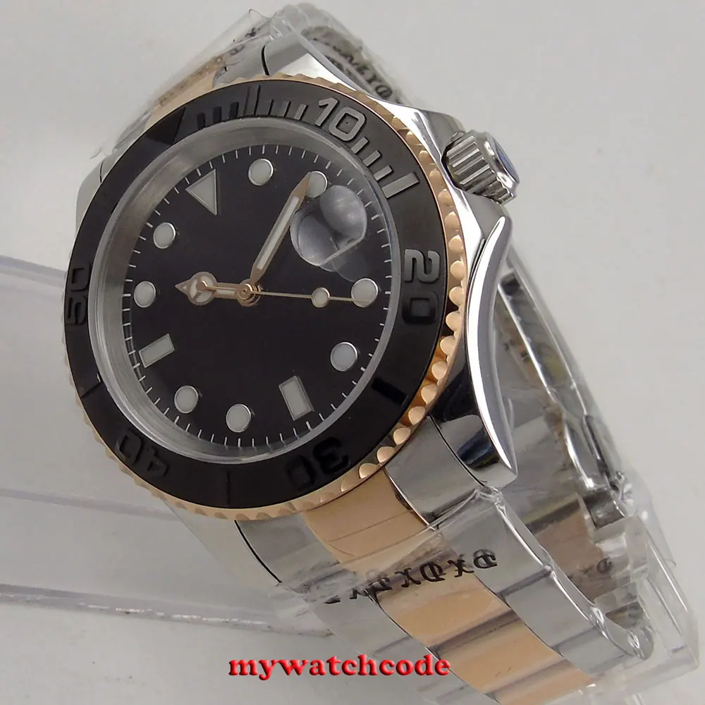 40mm Bliger black sterile dial ceramic bezel date window automatic mens unsex watch 59 40mm Bliger black sterile dial ceramic bezel date window automatic mens unsex watch 59