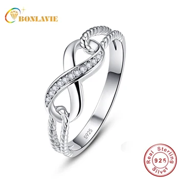 

BONLAVIE Infinity Symbol Crystal S925 Ring Round Cut Zircon Stone Female Party Jewelry Lover Gift Twisted Sterling Silver Rings