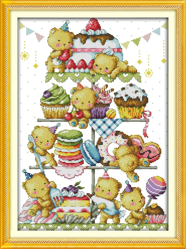 Oneroom Happy Bear family плюшевый мишка DMC Frabric сделай сам ручная вышивка китайский Набор для вышивания крестиком