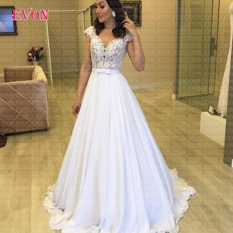 Шифоновое свадебное платье в стиле бохо на заказ Vestido de noiva 2 en 1 дешевое прозрачное