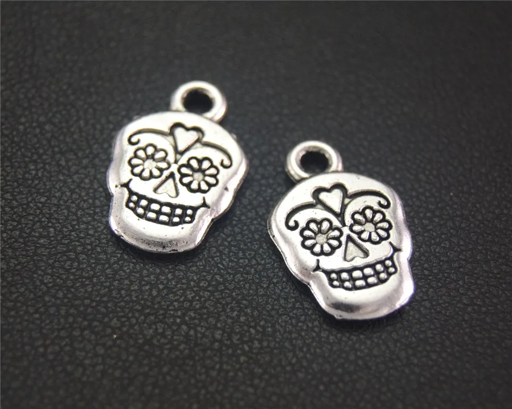 

8Pcs Antique Sliver Skull Face Charm Metal Charms For Jewelry Making12x19mm A2043
