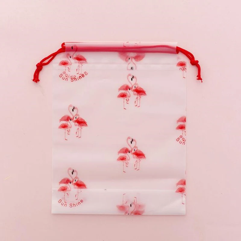Прозрачная сумка для хранения фламинго на шнурке для путешествий, Портативная сумка для хранения одежды, нижнего белья, косметическая сумка для хранения мелочей, водонепроницаемая - Цвет: S 21x16cm