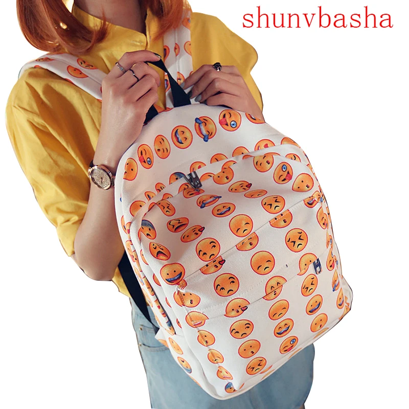 Emoji bag backpack large capacity shoulder Laptop bag canvas smile 3D