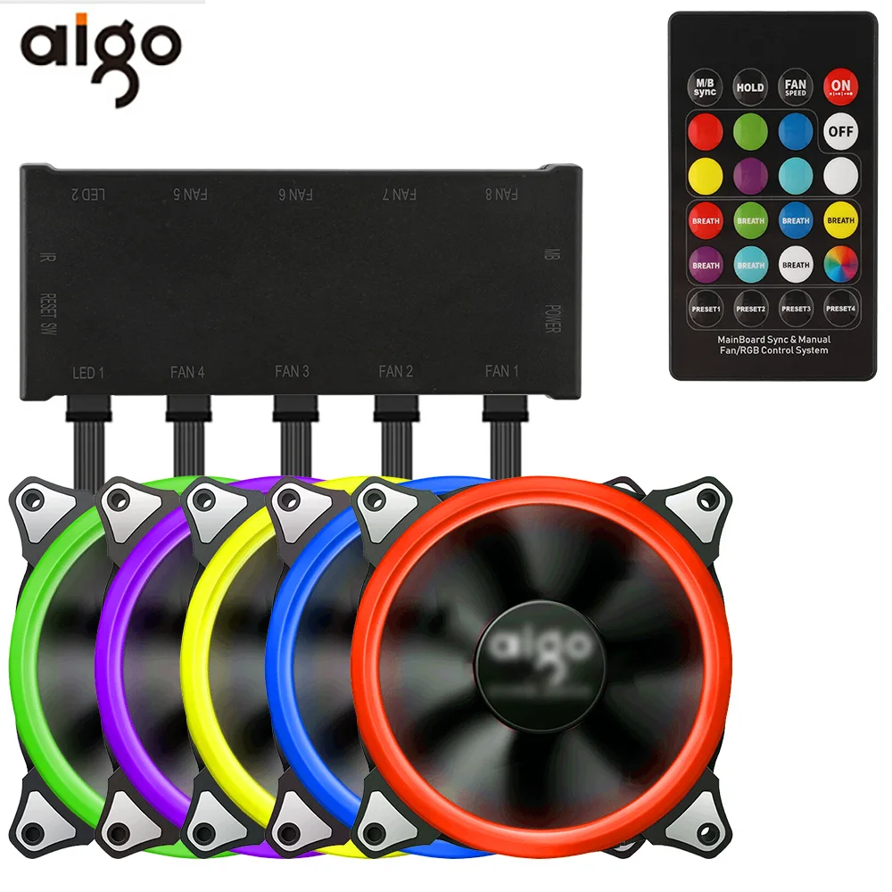 Aigo Ventilador de 120mm PC refrigerador Ventilador ajustable Aurora Led RGB ordenador Ventilador de refrigeración 12 V mudo Ventilador PC ventilador de caja para computadora