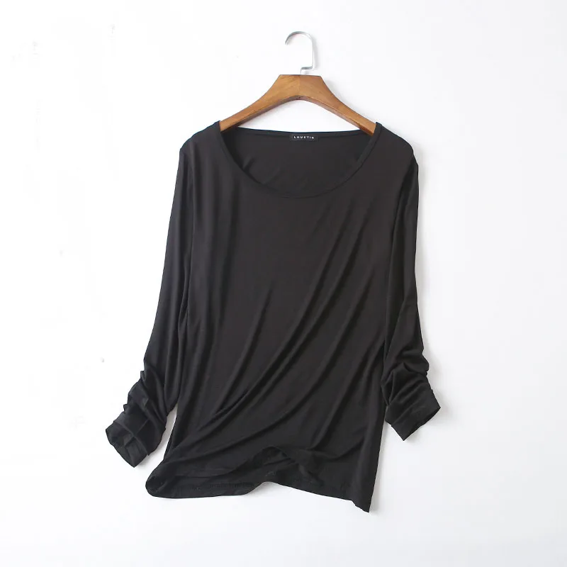 womens top Modal soft long sleeve o-neck best friends t shirt lady all match Basic tee black gray white woman tshirt Tops