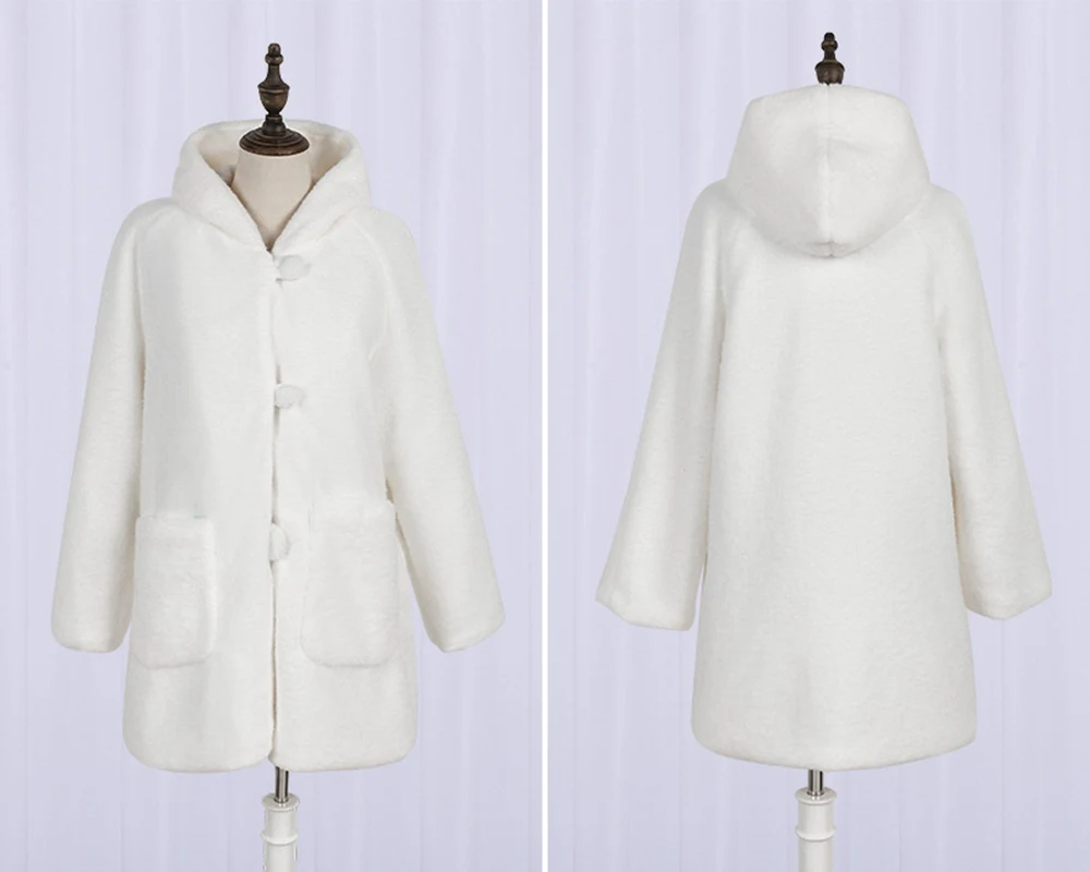 Зимнее женское пальто с капюшоном, розовое, белое, с длинным рукавом, Harajuku, повседневное пальто, верхняя одежда - Цвет: Белый