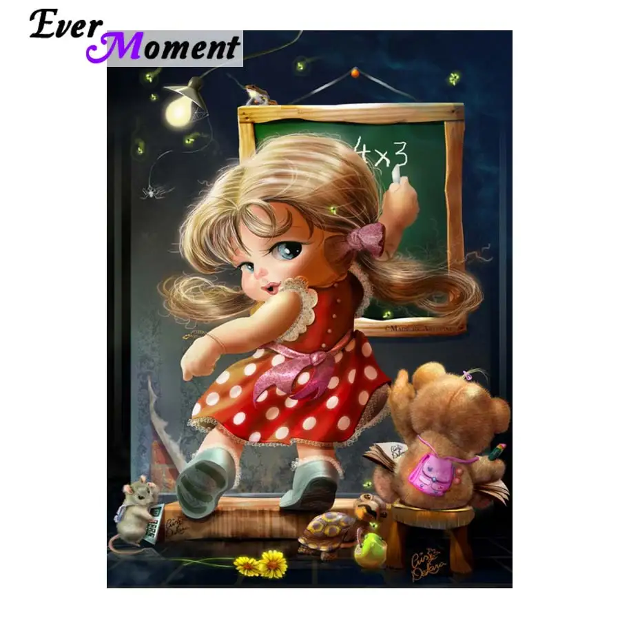 

Ever Moment Full Diamond Painting Strass Little Girl and Toys Embroidery Rhinestone Cartoon Gift for Kids Room Craft DIY ASF886