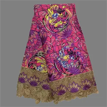 

Excellent print wax cloth African ankara wax lace fabric with beads for sewing WLF167(6yards/lot)