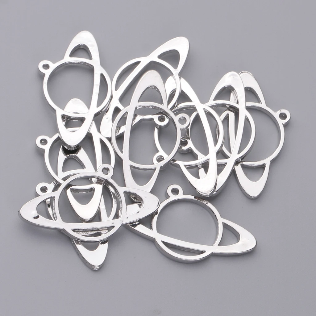 10x Planet Shape Metal Open Bezel Frame Pendant DIY UV Resin Settings Jewelry Making Charms Accessories