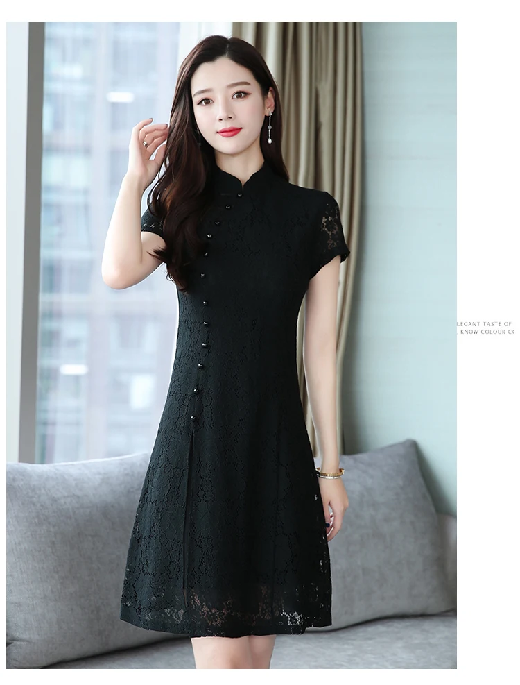 Винтажные черные кружевные сексуальные мини-платья летние новые 4XL размера плюс Китайский стильный сарафан женские элегантные облегающие вечерние платья